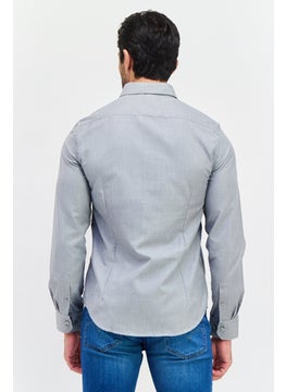 Denim  Flower x Ricky Singh Men Regular Fit Textured Long Sleeves Casual Shirt, Grey  - Image 3