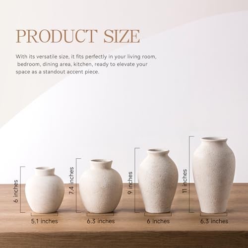Vanselia Ceramic Flower Vase Home Decor - Large Farmhouse Table Vases Rustic Vintage Living Room Kitchen Bedroom Decorations for House Book Shelf Office Coffee Desk Dining Fireplace (9" Rustic) - Image 2