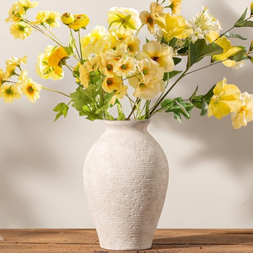 Vanselia Ceramic Flower Vase Home Decor - Large Farmhouse Table Vases Rustic Vintage Living Room Kitchen Bedroom Decorations for House Book Shelf Office Coffee Desk Dining Fireplace (9" Rustic) - Image 4