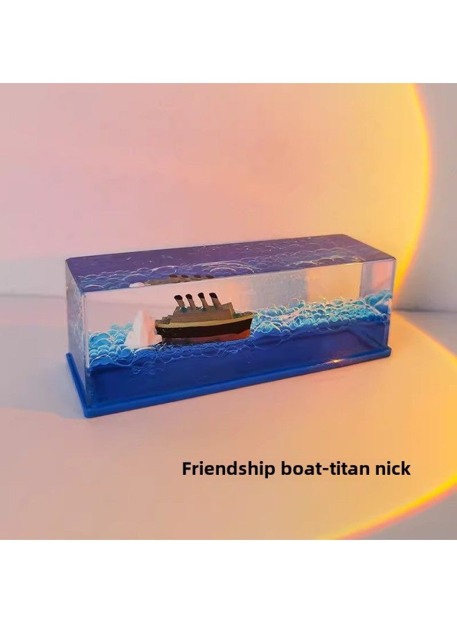 Unsinkable Titanic Fluid Drifting Bottle Ornaments Birthday Gift Couple Small Creative Desktop Drifting Boat-Color:Titanic Cruise Ship (color Box)  - Image 1