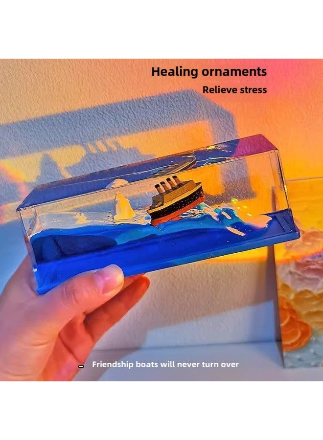 Unsinkable Titanic Fluid Drifting Bottle Ornaments Birthday Gift Couple Small Creative Desktop Drifting Boat-Color:Titanic Cruise Ship (color Box)  - Image 2