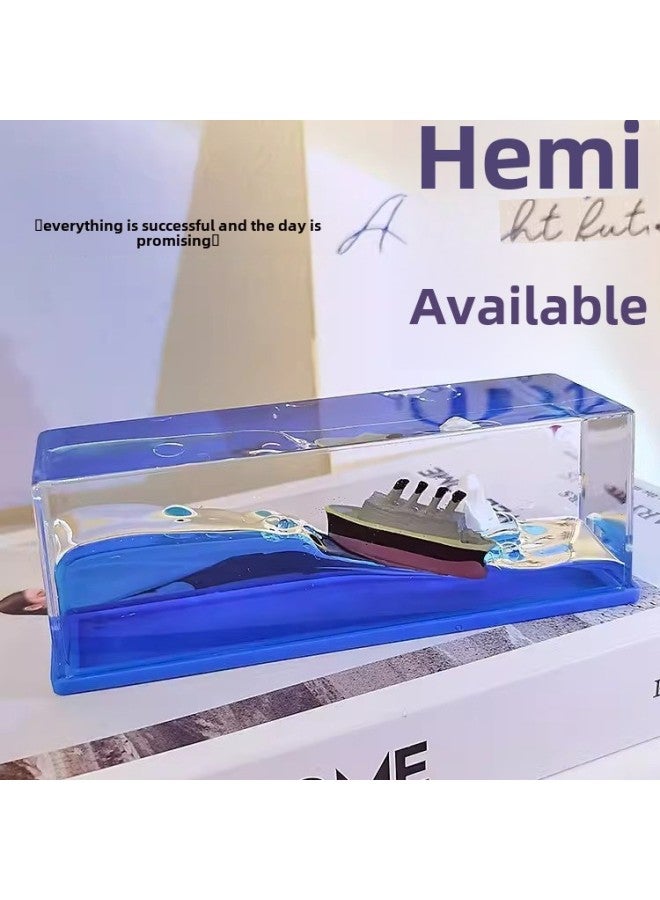 Unsinkable Titanic Fluid Drifting Bottle Ornaments Birthday Gift Couple Small Creative Desktop Drifting Boat-Color:Titanic Cruise Ship (color Box)  - Image 5