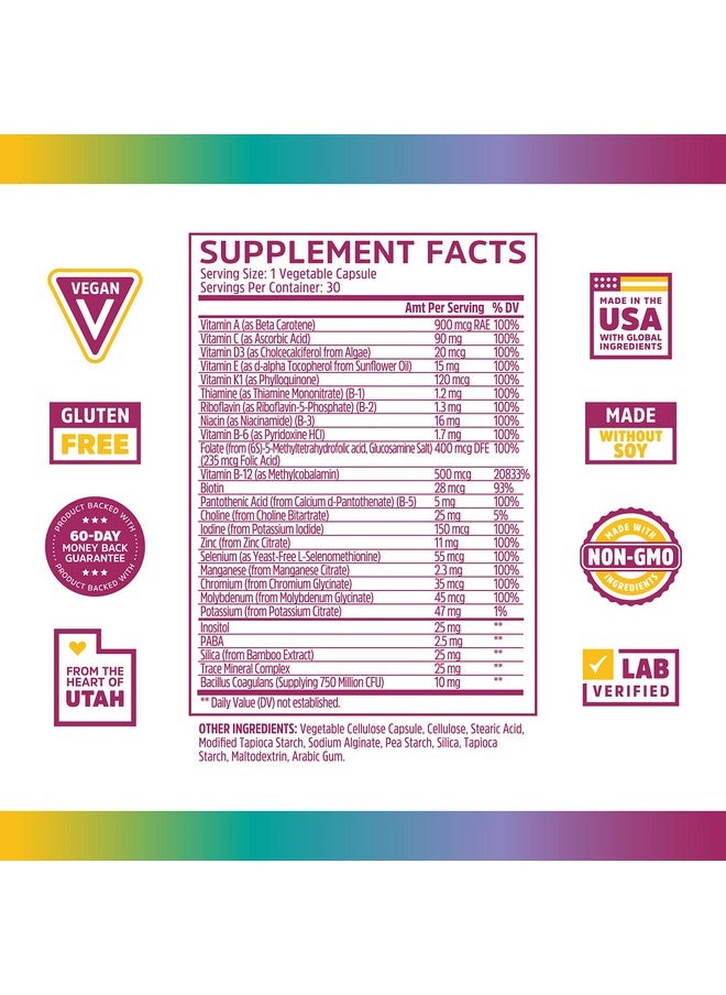 Zhou Nutrition Daily Boost Multivitamin With Probiotic Zinc Vitamin C D3 B Complex For Immune Support Energy And Digestive Health ; Vegan Gluten Free Soy Free ; 30 Servings  - Image 3