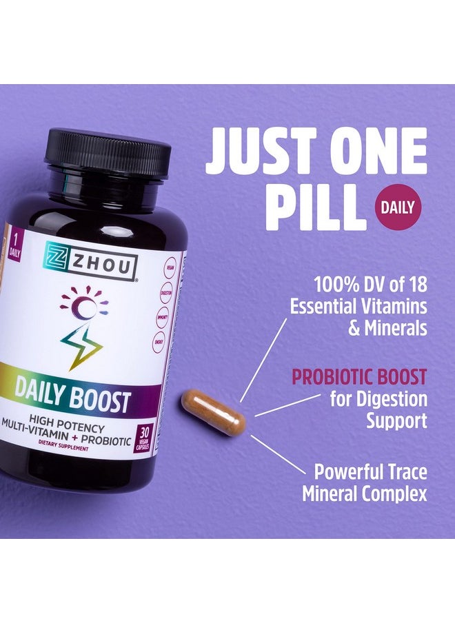 Zhou Nutrition Daily Boost Multivitamin With Probiotic Zinc Vitamin C D3 B Complex For Immune Support Energy And Digestive Health ; Vegan Gluten Free Soy Free ; 30 Servings  - Image 4