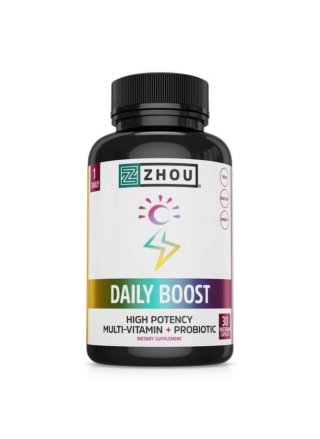 Zhou Nutrition Daily Boost Multivitamin With Probiotic Zinc Vitamin C D3 B Complex For Immune Support Energy And Digestive Health ; Vegan Gluten Free Soy Free ; 30 Servings  - Image 2