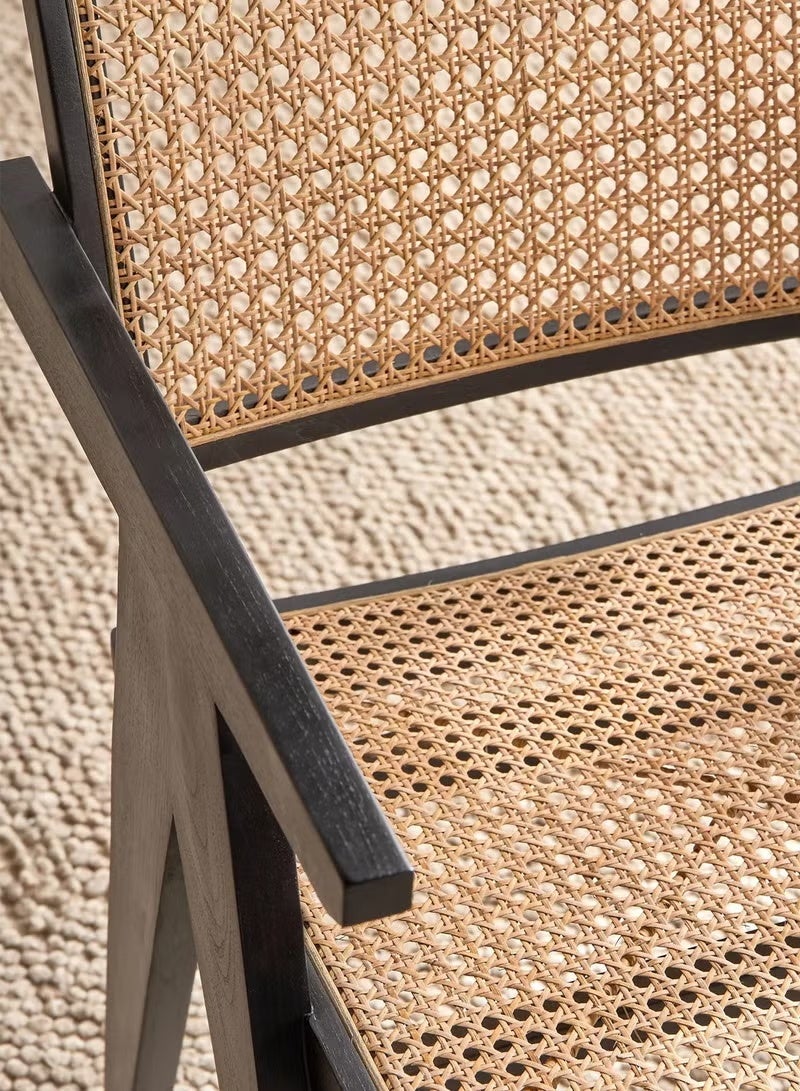 جين فان ل أنا كراسي طعام عصرية من الخشب الصلب والروطان مع مساند للذراعين، تصميم منتصف القرن، كراسي أنيقة مصنوعة يدويًا، كرسي استرخاء بذراعين لغرفة الطعام والمطبخ وغرفة المعيشة، 51*54*81 سم (أسود) - Image 4