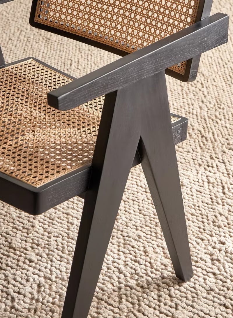 جين فان ل أنا كراسي طعام عصرية من الخشب الصلب والروطان مع مساند للذراعين، تصميم منتصف القرن، كراسي أنيقة مصنوعة يدويًا، كرسي استرخاء بذراعين لغرفة الطعام والمطبخ وغرفة المعيشة، 51*54*81 سم (أسود) - Image 5