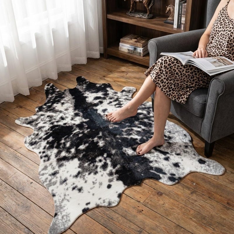 MustMat Faux Cowhide Rug Cow Print Rug Western Cowhide Area Rugs for Living Room (Black and White, 2.6ft x 4.1ft) - Image 1
