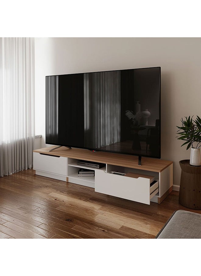 DANUBE HOME Royan Large Tv Cabinet With 2 Drawers Up To 98 Inches Entertainment Wall Tv Unit Wooden Tv Rack Stand Media Console For Living Room L 230x55.3x42.7 Cm Light Brown/White  - Image 1