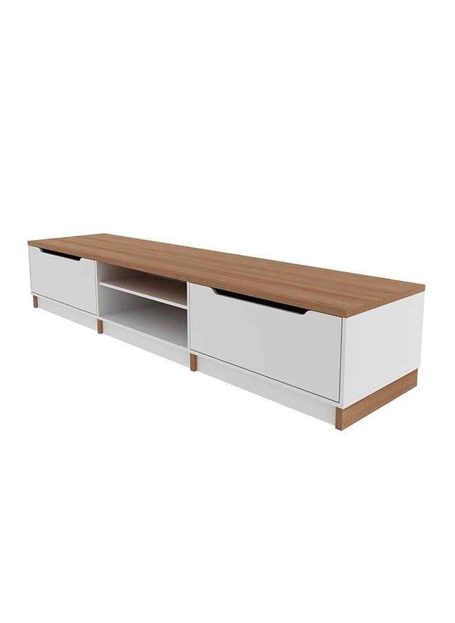 DANUBE HOME Royan Large Tv Cabinet With 2 Drawers Up To 98 Inches Entertainment Wall Tv Unit Wooden Tv Rack Stand Media Console For Living Room L 230x55.3x42.7 Cm Light Brown/White  - Image 4