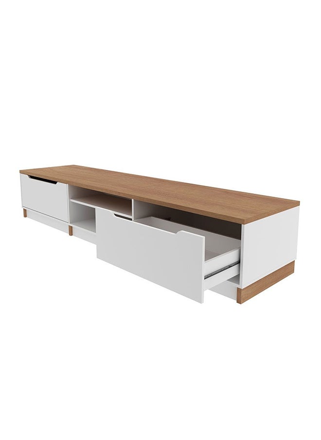 DANUBE HOME Royan Large Tv Cabinet With 2 Drawers Up To 98 Inches Entertainment Wall Tv Unit Wooden Tv Rack Stand Media Console For Living Room L 230x55.3x42.7 Cm Light Brown/White  - Image 5