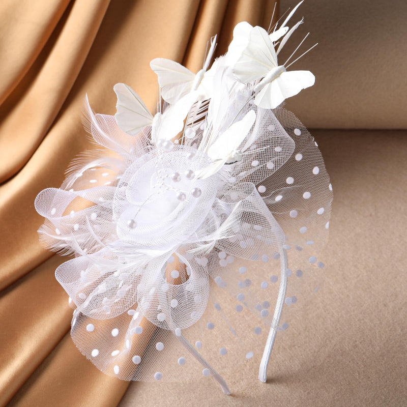 Zinniday White Butterfly Fascinator Hat - Elegant 2026 Derby Attire Tea Hat with Hairpin, 1920s 50s Vintage Feather Fascinators for Women Lady Girls Banquet Halloween Renaissance Ball Dress Up - Image 3