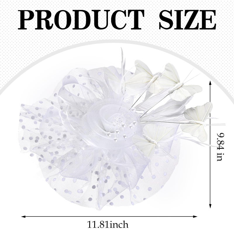Zinniday White Butterfly Fascinator Hat - Elegant 2026 Derby Attire Tea Hat with Hairpin, 1920s 50s Vintage Feather Fascinators for Women Lady Girls Banquet Halloween Renaissance Ball Dress Up - Image 4