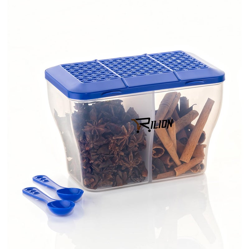 RILION Multipurpose Plastic 2 In 1 Fridge Storage Boxes Containers Masala Box for Kitchen, for Kitchen, Transparent Storage Containers Airtight Grocery, Cereal, Dry Fruits Dabba 1900 ML with 2 Spoons - Image 3