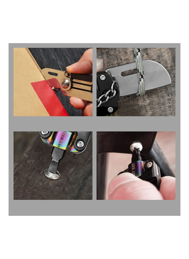 SOLARAE 2 PCS Mini Keychain Pocket Knife Set, Tiny Stainless Steel Folding Utility Knife with 1.2 Inch Blade, Envelope Opener, EDC Tool, Includes Screwdriver Bits for Everyday Carry. - Image 4