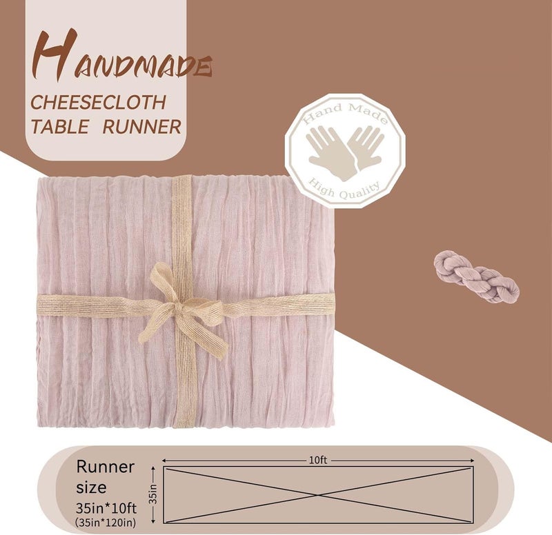 MAKINGTEC Cheesecloth Table Runner 35 x 118 Inch Gauze Tablecloth Boho Wedding Decor 10 Ft Rustic Wedding Decorations Vintage Table Centerpieces for Wedding Reception Bridal Shower Birthday (1 Pack Dusty Pink) - Image 5