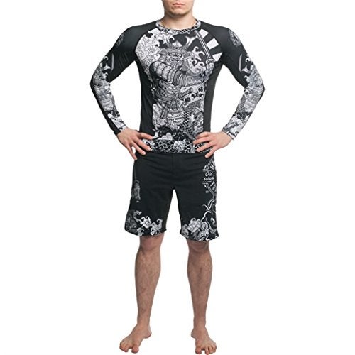 Hardcore Training Koi 2.0 Men's Rash Guard Compression Long Sleeve Jiu Jitsu MMA No-Gi Tight BJJ Grappling Base Layer White/Black - Image 4