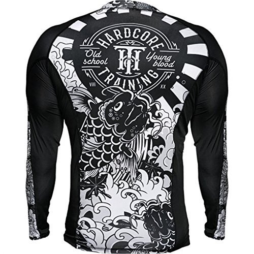Hardcore Training Koi 2.0 Men's Rash Guard Compression Long Sleeve Jiu Jitsu MMA No-Gi Tight BJJ Grappling Base Layer White/Black - Image 2