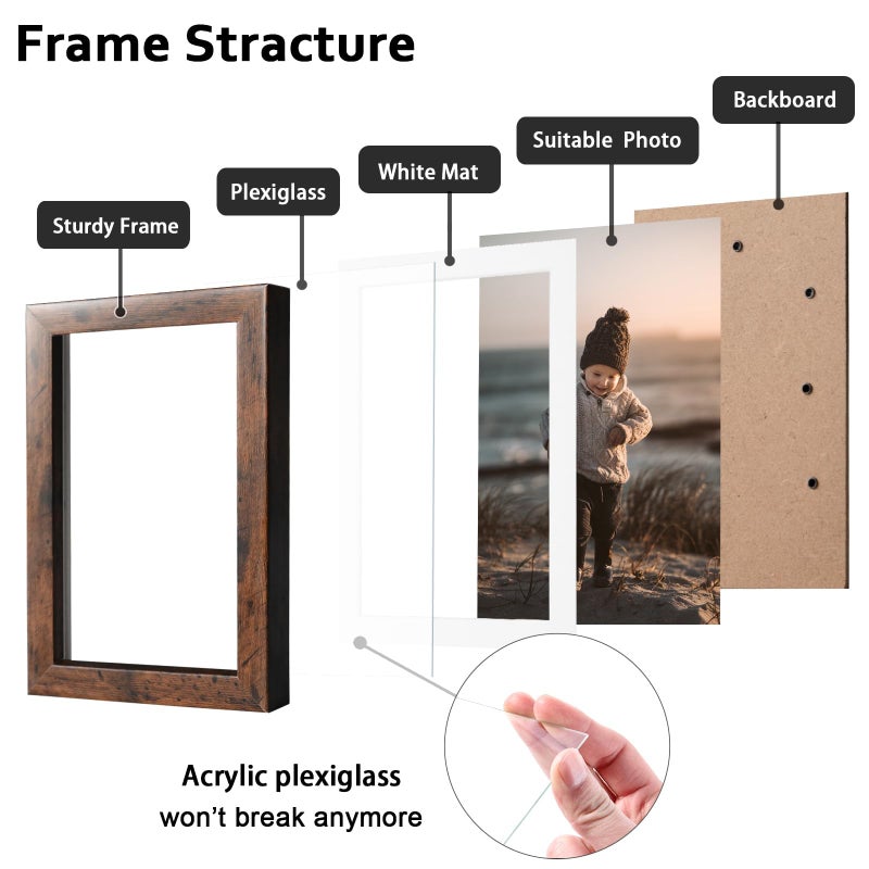 KINLINK 8x10 Picture Frames Rustic Brown  Photo Frames with Plexiglass  Composite Wood Picture Frames for Tabletop and Wall Mounting Display  Set of 4 - Image 2