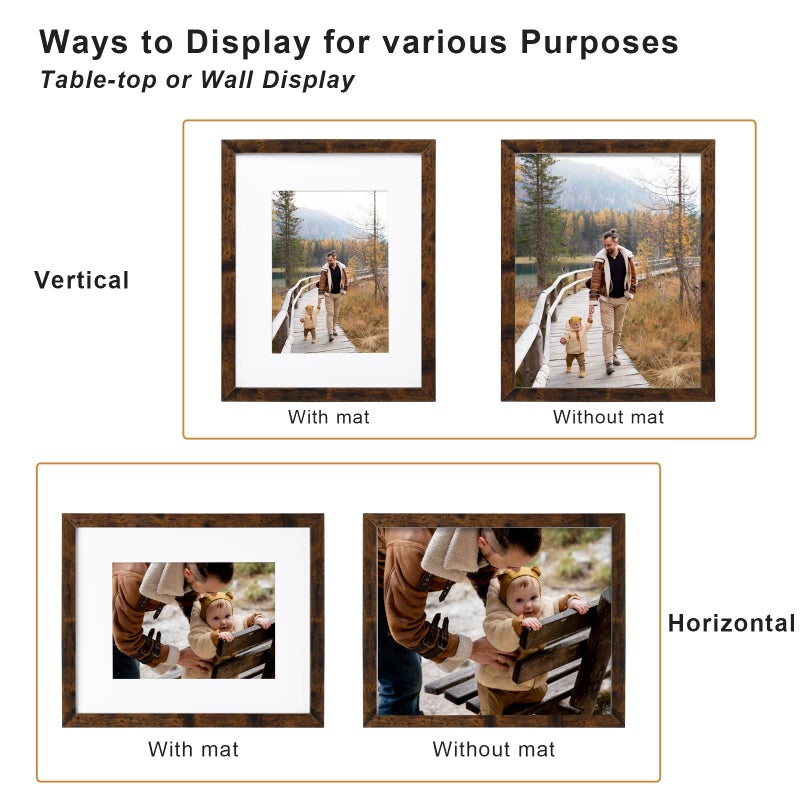 KINLINK 8x10 Picture Frames Rustic Brown  Photo Frames with Plexiglass  Composite Wood Picture Frames for Tabletop and Wall Mounting Display  Set of 4 - Image 3