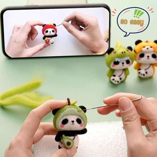 PATPAT� Needle Felting Kit,Needle Felting Kit for Beginners,Wool Needle Felting Beginner Kits with Colorful Wool,Felting Needles,Instructions,for Adults Beginner Supplies DIY (Avocado Panda) - Image 3