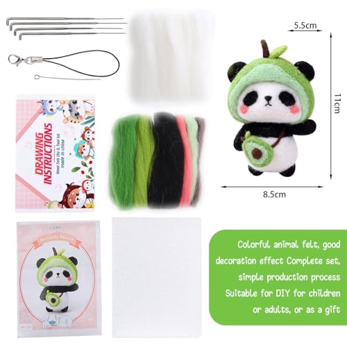 PATPAT� Needle Felting Kit,Needle Felting Kit for Beginners,Wool Needle Felting Beginner Kits with Colorful Wool,Felting Needles,Instructions,for Adults Beginner Supplies DIY (Avocado Panda) - Image 4