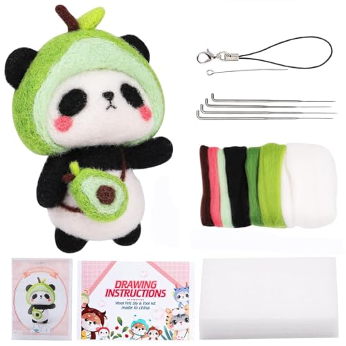 PATPAT� Needle Felting Kit,Needle Felting Kit for Beginners,Wool Needle Felting Beginner Kits with Colorful Wool,Felting Needles,Instructions,for Adults Beginner Supplies DIY (Avocado Panda) - Image 1