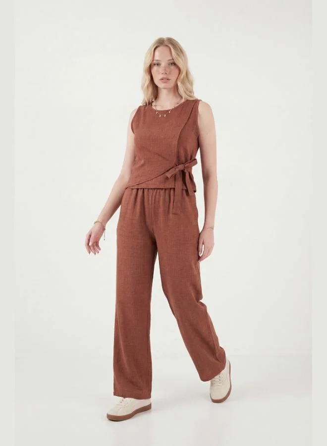 ليلا Lela Regular Fit Tie Detail Crew Neck Suit Women's SET 5866466