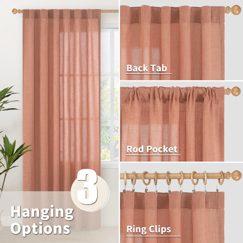 YoungsTex Rust Terracotta Linen Curtains 72 Inch Length, Burnt Orange Semi Sheer Drapes with Rod Pocket Back Tab Light Filtering for Bedroom Living Room Windows, 2 Panels, 52 X 72 Inch - Image 4