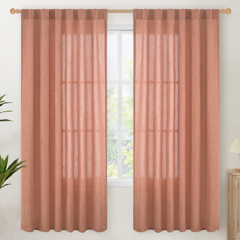 YoungsTex Rust Terracotta Linen Curtains 72 Inch Length, Burnt Orange Semi Sheer Drapes with Rod Pocket Back Tab Light Filtering for Bedroom Living Room Windows, 2 Panels, 52 X 72 Inch - Image 1
