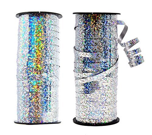 Mandala Crafts 5mm 200 Yds Silver Metallic Curling Ribbon for Gift Wrapping - Metallic Ribbon for Balloon String Party Holiday Decorations – Shiny Crimped Curly Ribbon - Image 1
