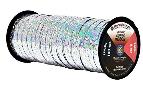 Mandala Crafts 5mm 200 Yds Silver Metallic Curling Ribbon for Gift Wrapping - Metallic Ribbon for Balloon String Party Holiday Decorations – Shiny Crimped Curly Ribbon - Image 4