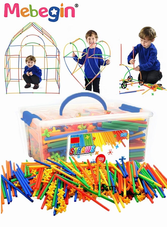 MEBEGIN 400pcs Children's 4D Space Straws Assembling Building Blocks Manual DIY Creative Assembly Assembling Luminous Assembling Building Toy - Image 1