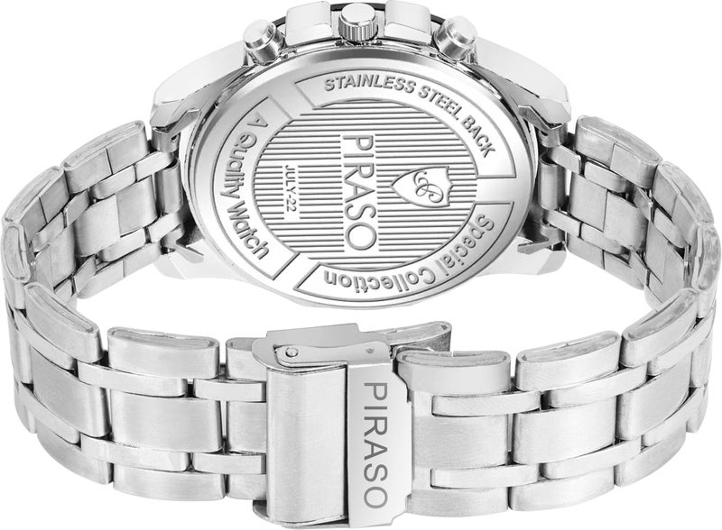 PIRASO Stainless Steel Analog Watch Date Display Black Silver Dial And Silver Chain(Watch For Men&Boy) - Image 3
