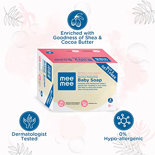 Mee Mee Baby Soap 75g, Pack of 3 (Buy 2, Get 1 Free) | Nurturing Bathing Bar with Natural Shea & Cocoa Butter | For Baby's Sensitive Skin | Paraben Free | Dermatologist-Approved for Gentle Skin Care - Image 4