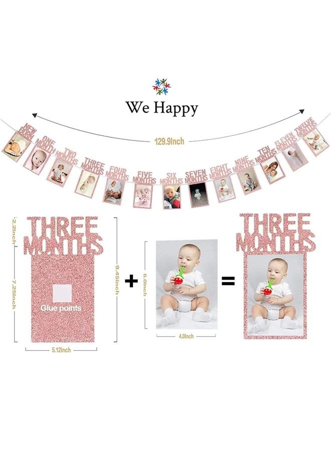 وي هابي لافتة إطار صور من المولود الجديد إلى اثني عشر شهرًا للأطفال بطاقات صور لتزيين حفلات أعياد الميلاد الأول - Image 2