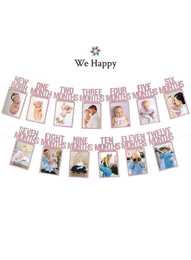 وي هابي لافتة إطار صور من المولود الجديد إلى اثني عشر شهرًا للأطفال بطاقات صور لتزيين حفلات أعياد الميلاد الأول - Image 1
