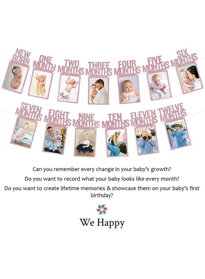 وي هابي لافتة إطار صور من المولود الجديد إلى اثني عشر شهرًا للأطفال بطاقات صور لتزيين حفلات أعياد الميلاد الأول - Image 3