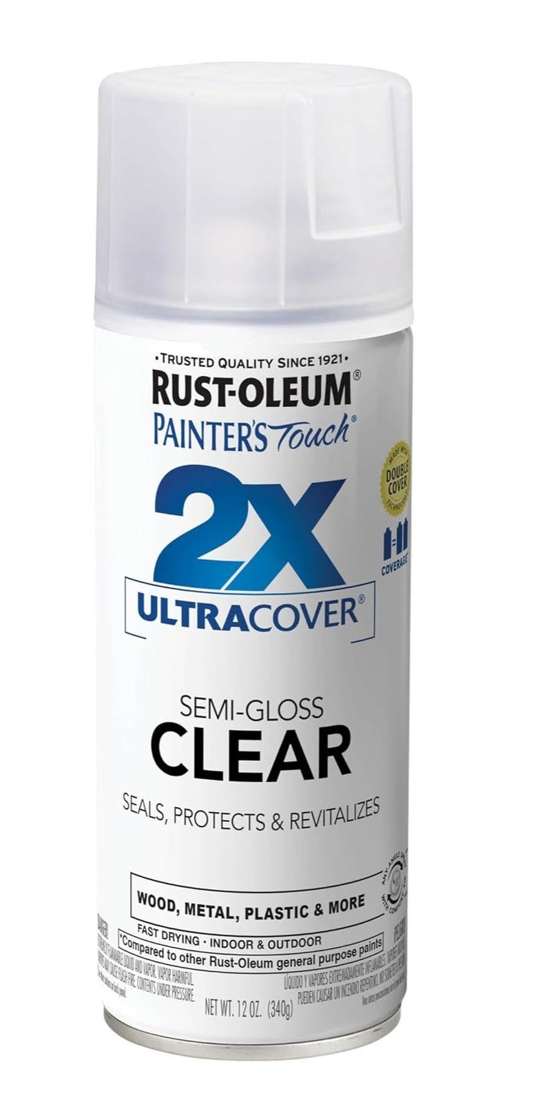 Rust-Oleum Painter’s Touch 2X Ultra Cover Clear Semi-Gloss Protective Spray, 12 oz / 340 g, Fast-Drying Indoor & Outdoor Clear Coat for Wood, Metal, Plastic and More - Image 1