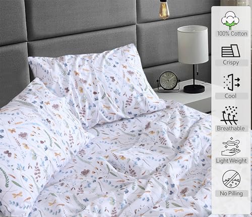 RUVANTI 100% Cotton Sheets Queen Size Set, 4 Pieces, Soft & Breathable Percale Weave Bedding, Deep Pocket 16", Hotel Standard, Crisp Cool Feeling, Durable, Perfect Floral Bed Sheet, Fern Class - Image 3