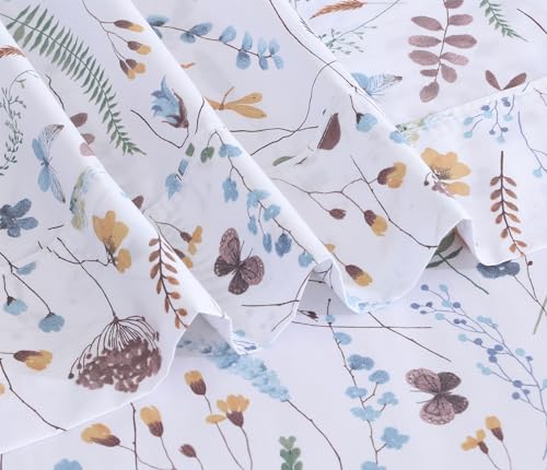 RUVANTI 100% Cotton Sheets Queen Size Set, 4 Pieces, Soft & Breathable Percale Weave Bedding, Deep Pocket 16", Hotel Standard, Crisp Cool Feeling, Durable, Perfect Floral Bed Sheet, Fern Class - Image 5
