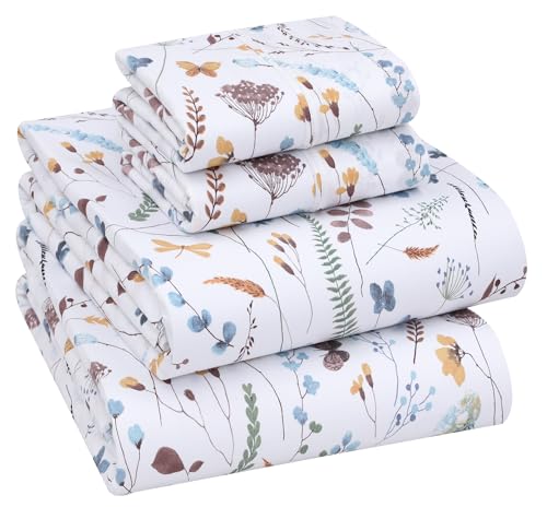RUVANTI 100% Cotton Sheets Queen Size Set, 4 Pieces, Soft & Breathable Percale Weave Bedding, Deep Pocket 16", Hotel Standard, Crisp Cool Feeling, Durable, Perfect Floral Bed Sheet, Fern Class - Image 1