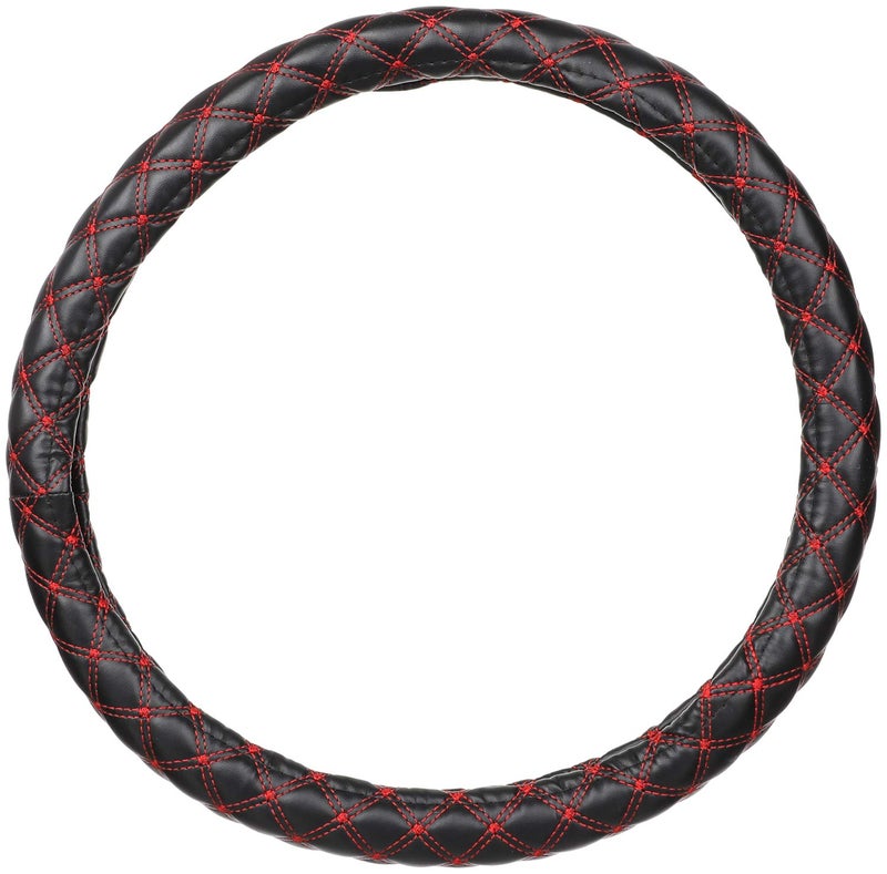 Car Steering Wheel Cover, Leather Non,Slip Protector For Most Cars , Black & Red Strings