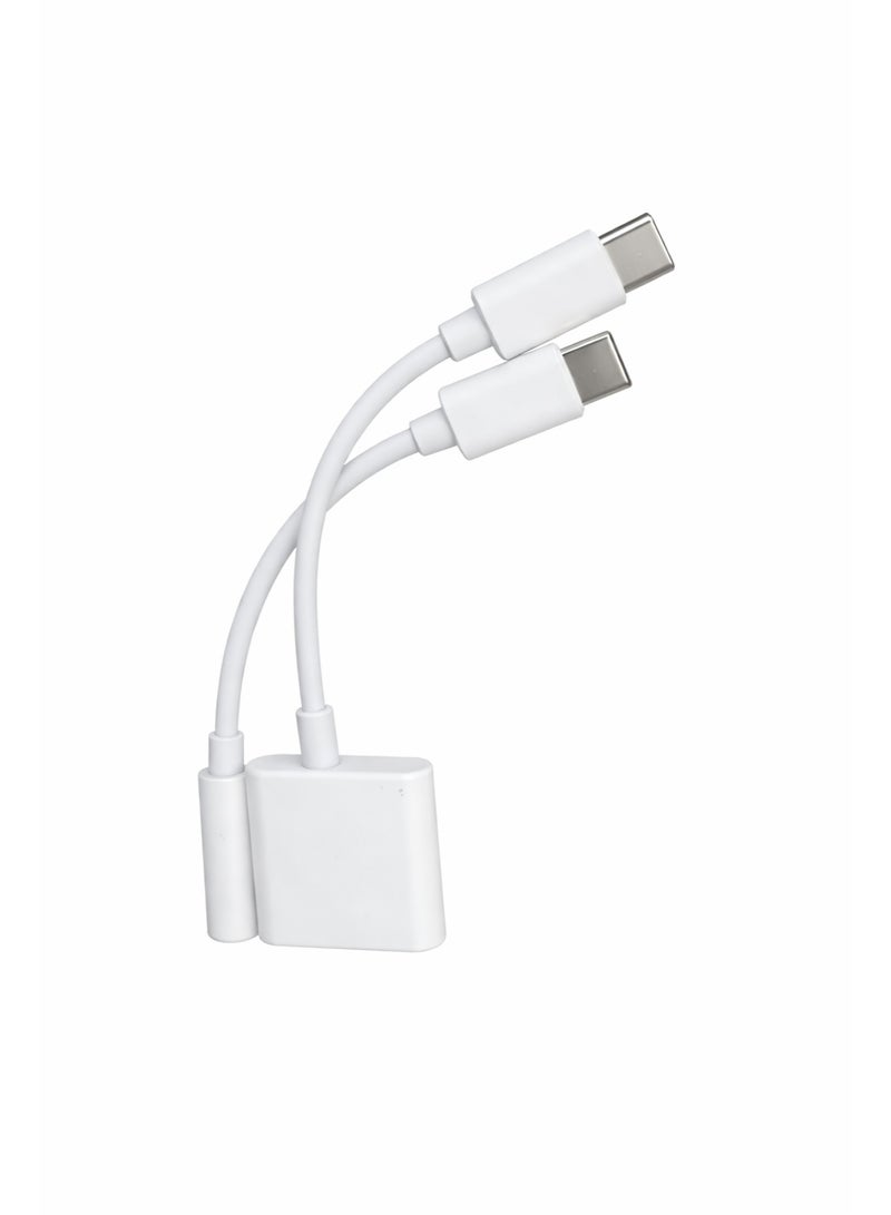 erorex USB-C to Lightning & 3.5mm Audio Adapter – Dual Port Type-C Splitter for Charging & Headphones (White) - Image 1