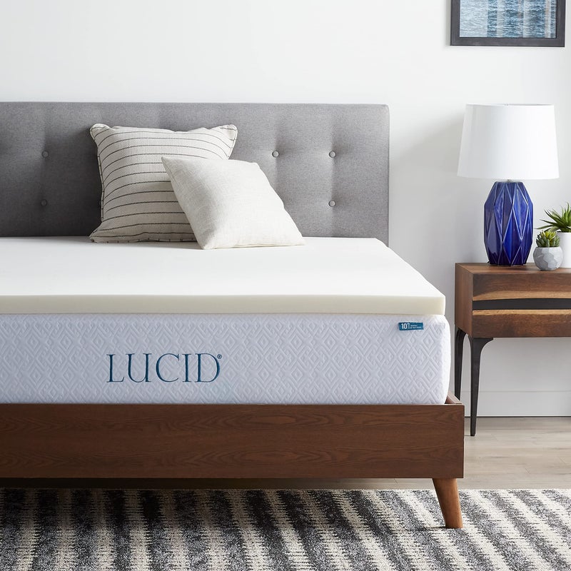 LUCID 2 Inch Traditional Foam Mattress Topper  Hypoallergenic  Ventilated  Conforming Support  Queen