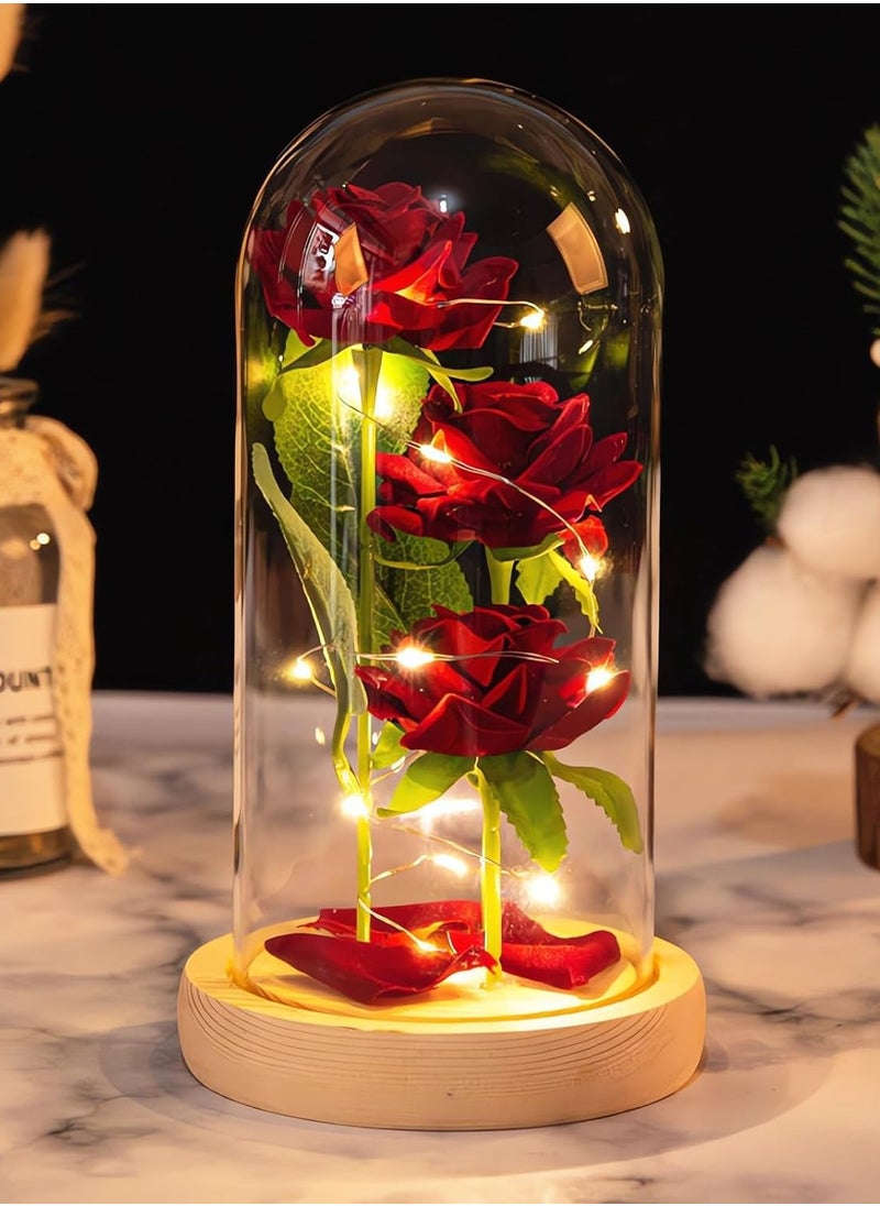 Beauenty Galaxy Rose Gift - 3 Glass Roses with LED Dome, Perfect for Mother's Day, Anniversaries  Birthdays - Unique Artificial Flower Gift for Her  - Image 2