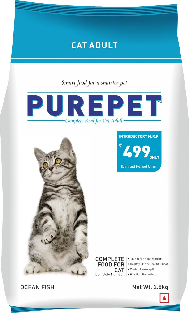 Purepet Adult Dry Cat Food 2.8kg | Ocean Fish Flavour | Taurine for Healthy Heart | Healthy Skin & Coat | Control Urinary pH | Hairball Protection | Prebiotic & Probiotic - Image 1