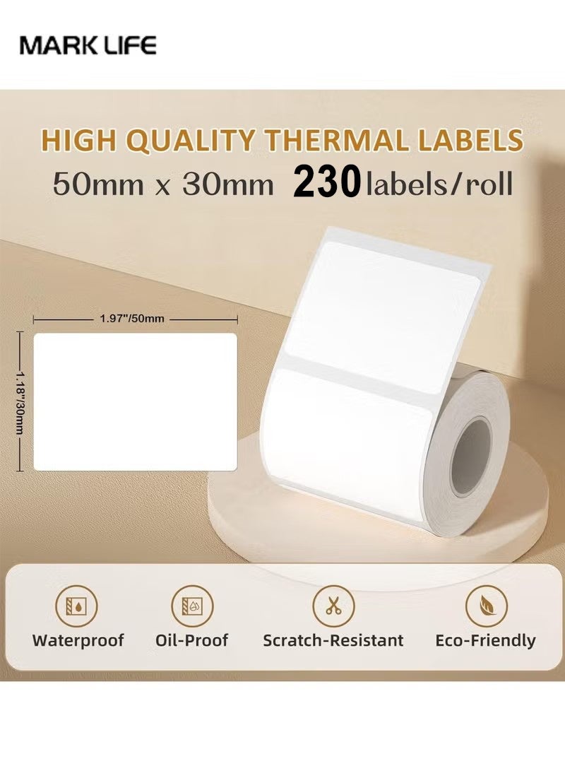 Marklife Thermal Label Paper for Label Maker Machine,Waterproof Oil-Proof for Home Office Small Business Barcode Printing,230 Labels/Roll Labeling Tape Replacement(50×30mm White) - Image 2