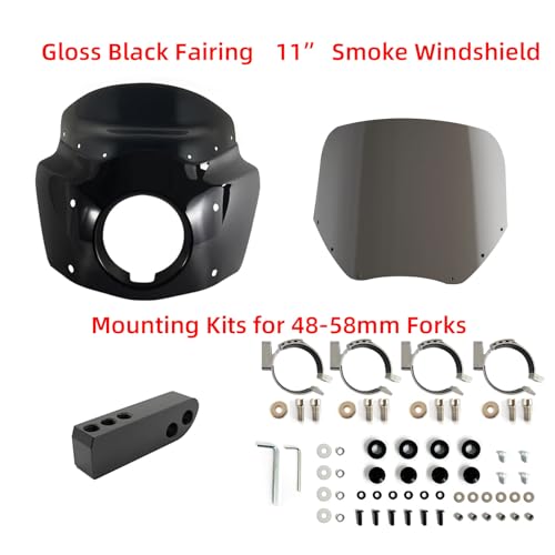 FATECIM Motorcycle 5.75" Headlight Fairing Cover with 11" Smoke Windshield & 48-58mm Mounting Kit for 2006-2017 Harley Dyna Low Rider Softail Street Bob Super Glide - Image 3