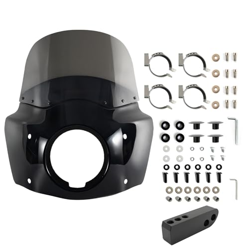 FATECIM Motorcycle 5.75" Headlight Fairing Cover with 11" Smoke Windshield & 48-58mm Mounting Kit for 2006-2017 Harley Dyna Low Rider Softail Street Bob Super Glide - Image 1